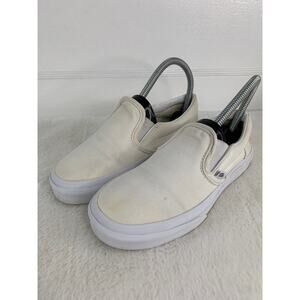 Vans Youth Classic Slip-On Sneakers White Canvas Shoes Size 3 | EU 34